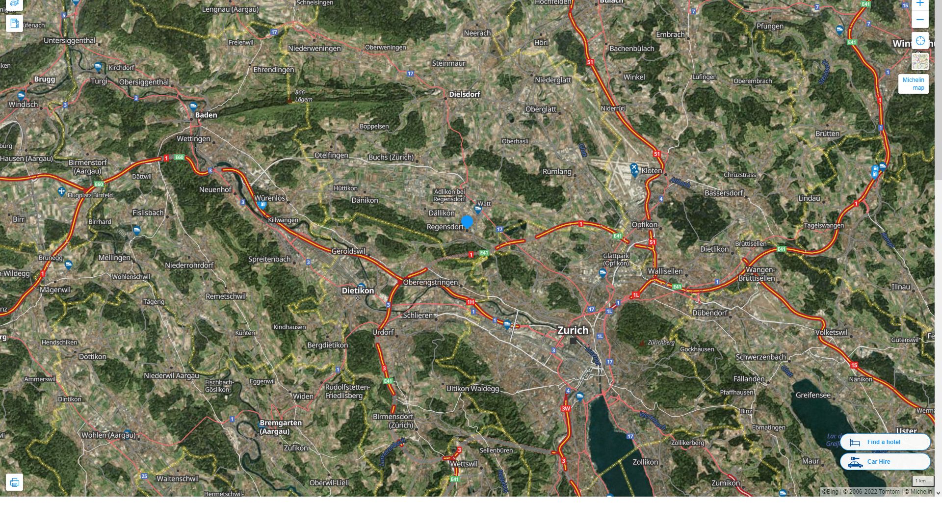 Regensdorf Highway and Road Map with Satellite View